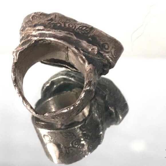 Huge Turquoise Gemstone Sterling Silver Handmade Size 8 Ring Hammered Chunky 925 - Picture 3 of 11